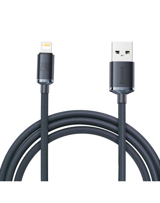 GREITO ĮKROVIMO KABELIS BASEUS CRYSTAL SHINE SERIES USB TYPE A Į LIGHTNING 2.4A 2M JUODAS (CAJY000101)
