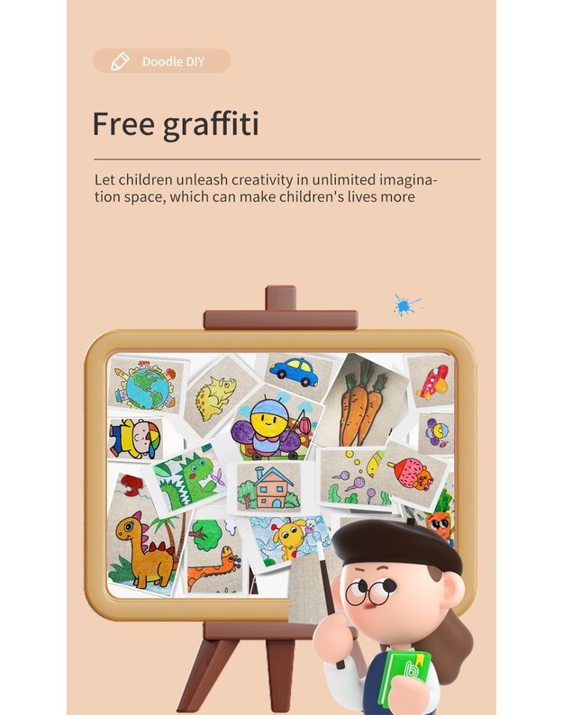 Nešiojamas vaikiškas terminis spausdintuvas Cat Mini Printer X7Y, geltonas + DOVANA (3 spalvoti rulonėliai)  5