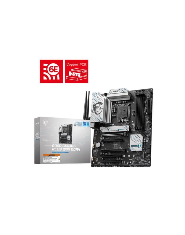 Mainboard|MSI|Intel B760 Express|LGA1700|ATX|Memory DDR4|Memory slots 4|5xPCI-Express 5.0 16x|2xM.2|1xHDMI|1xDisplayPort|4xUSB 2.0|2xUSB 3.2|1xUSB-C|1xPS/2|1xOptical S/PDIF|1xRJ45|5xAudio port|B760GAMPLUSWIFIDDR4