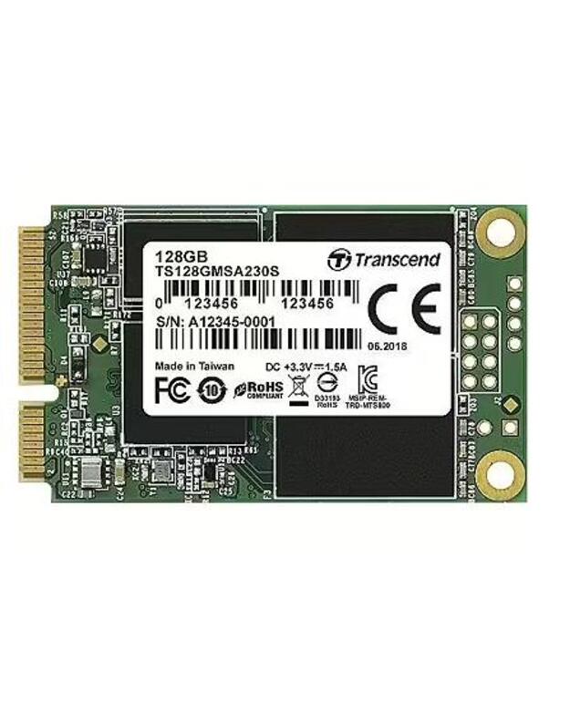 SSD|TRANSCEND|128GB|mSATA|SATA 3.0|Write speed 400 MBytes/sec|Read speed 550 MBytes/sec|MTBF 2000000 hours|TS128GMSA230S