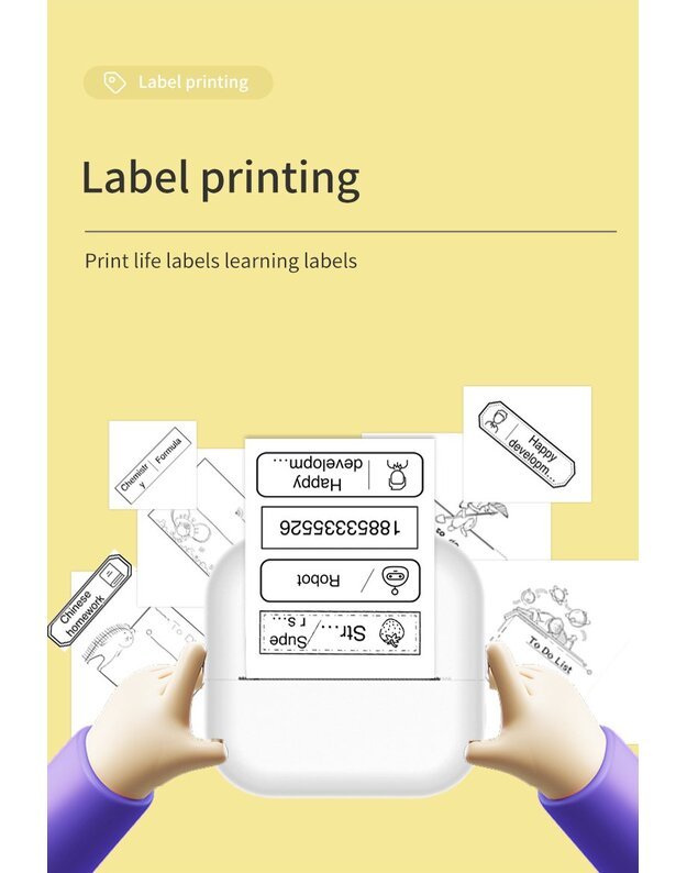 Nešiojamas vaikiškas terminis spausdintuvas Cat Mini Printer X7P, rožinis + DOVANA (3 spalvoti rulonėliai) 8