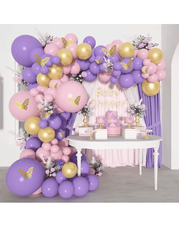 Pink Purple Butterfly balionų rinkinys (139 pcs) 2