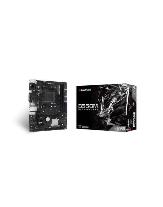 Mainboard|BIOSTAR|AMD B550|SAM4|Micro-ATX|Memory DDR4|Memory slots 2|2xPCI-Express 3.0 1x|1xPCI-Express 3.0 16x|1xPCI-Express 4.0 16x|1xM.2|1x15pin D-sub|1xHDMI|8xUSB 2.0|4xUSB 3.2|1xPS/2|1xRJ45|3xAudio port|B550MHP