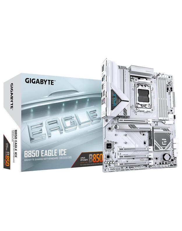 Mainboard|GIGABYTE|AMD B850|SAM5|ATX|Memory DDR5|Memory slots 4|2xPCI-Express 3.0 1x|1xPCI-Express 4.0 4x |1xPCI-Express 5.0 16x|3xM.2|1xHDMI|1xDisplayPort|4xUSB 2.0|2xUSB 3.2|1xUSB-C|1xRJ45|3xAudio port|B850EAGLEICE
