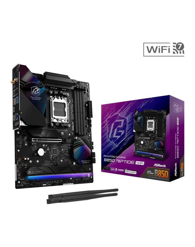 Mainboard|ASROCK|AMD B850|SAM5|ATX|Memory DDR5|Memory slots 4|1xPCI-Express 4.0 16x|1xPCI-Express 5.0 16x|1xM.2|1xHDMI|1xAudio-In|1xAudio-Out|8xUSB 2.0|9xUSB 3.2|3xUSB-C|1xOptical S/PDIF|1xRJ45|B850RIPTIDEWIFI