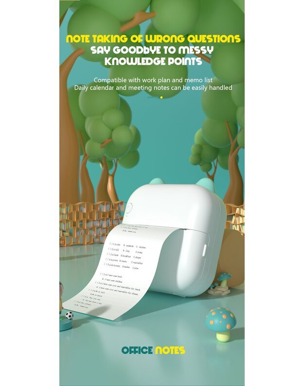 Nešiojamas vaikiškas terminis spausdintuvas Cat Mini Printer C26 mėlynas + DOVANA (3 spalvoti rulonėliai) 3