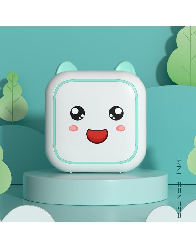 Nešiojamas vaikiškas terminis spausdintuvas Cat Mini Printer C26 mėlynas + DOVANA (3 spalvoti rulonėliai) 13