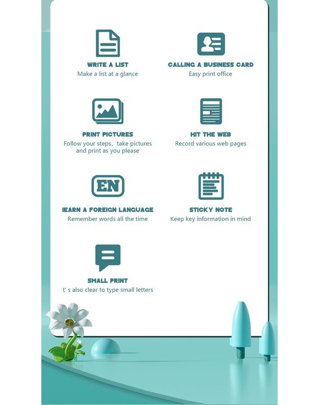 Nešiojamas vaikiškas terminis spausdintuvas Cat Mini Printer C26 rožinis + DOVANA (3 spalvoti rulonėliai) 9