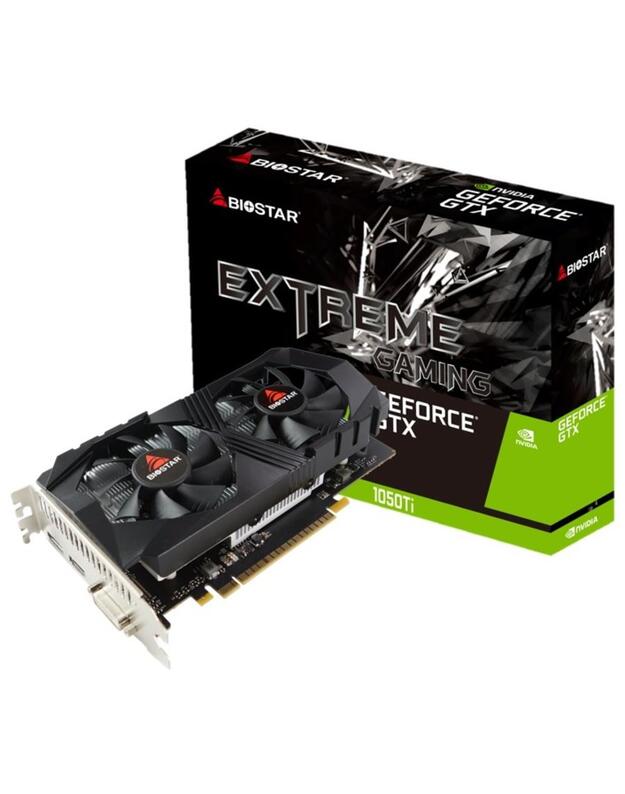 Graphics Card|BIOSTAR|NVIDIA GeForce GTX 1050 TI|4 GB|GDDR5|128 bit|PCIE 3.0 16x|Memory 7008 MHz|GPU 1291 MHz|Dual Slot Fansink|1xDVI-D|1xHDMI|1xDisplayPort|VN1055TF41