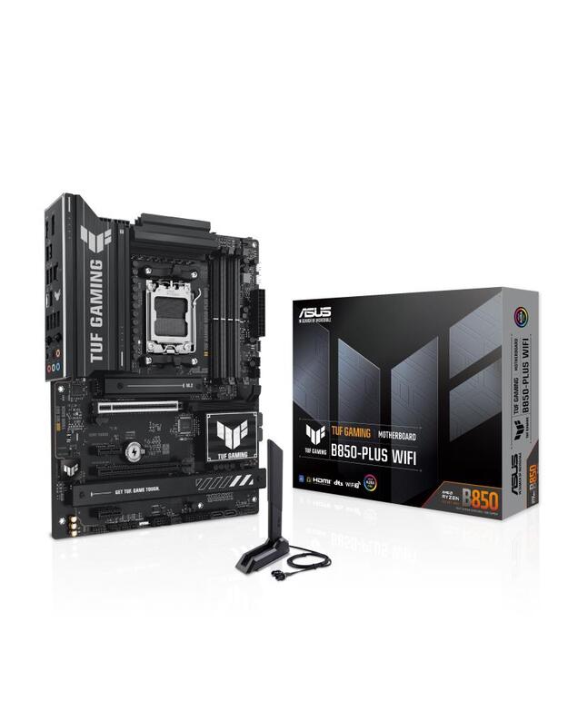 Mainboard|ASUS|AMD B850|SAM5|ATX|Memory DDR5|Memory slots 4|2xPCI-Express 4.0 1x|1xPCI-Express 4.0 16x|1xPCI-Express 5.0 16x|3xM.2|1xHDMI|1xDisplayPort|2xUSB 2.0|4xUSB 3.1|3xUSB 3.2|1xUSB-C|1xRJ45|5xAudio port|TUFGAMINGB850-PLUSWIFI