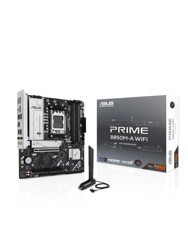 Mainboard|ASUS|AMD B850|SAM5|Micro-ATX|Memory DDR5|Memory slots 4|1xPCI-Express 4.0 16x|1xPCI-Express 5.0 16x|3xM.2|1xHDMI|2xDisplayPort|4xUSB 2.0|4xUSB 3.2|1xRJ45|3xAudio port|PRIMEB850M-AWIFI