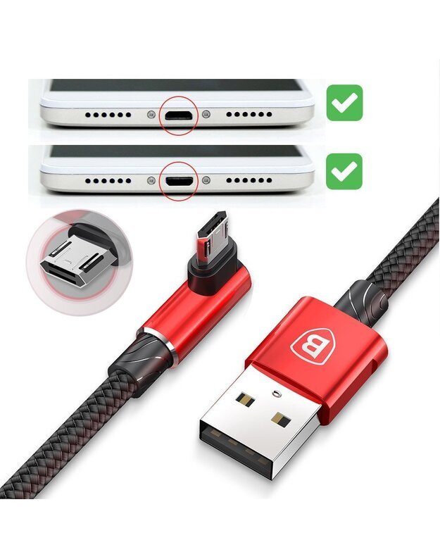 Baseus MVP Double-sided Elbow micro USB kampinis laidas 1.5A, 2m 4