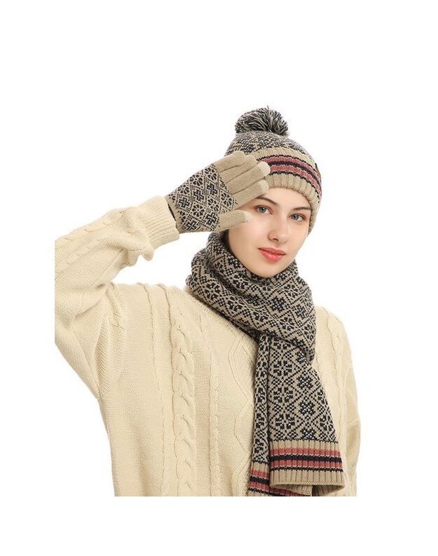 Žiemos rinkinys (pirštinės, šalikas, kepurė), smėlio spalvos M1211031-2 1