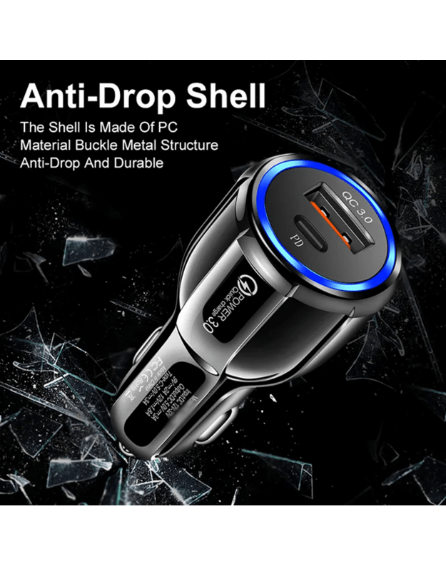 DreamQo TE-P32 48W PD Dual QC 3.0 18W+PD 30W automobilinis kroviklis, juodas 4