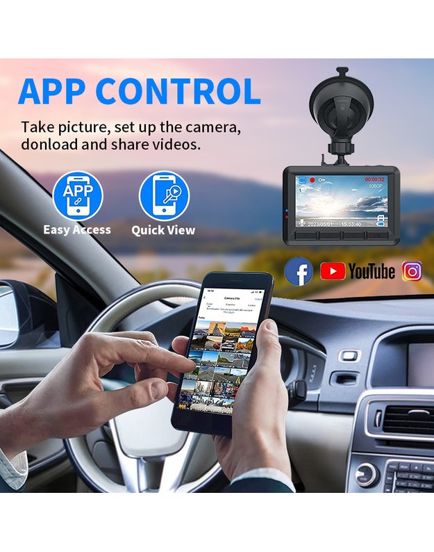 DreamQo Q9 Wi-Fi 1920*1080P vaizdo registratorius, juodas 10