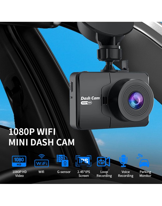 DreamQo Q9 Wi-Fi 1920*1080P vaizdo registratorius, juodas 4