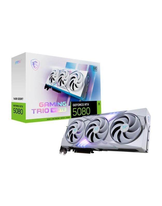 Graphics Card|MSI|NVIDIA GeForce RTX 5080|16 GB|GDDR7|256 bit|PCIE 5.0 16x|Dual Slot Fansink|1xHDMI|3xDisplayPort|508016GGAMTRIOOCWHI