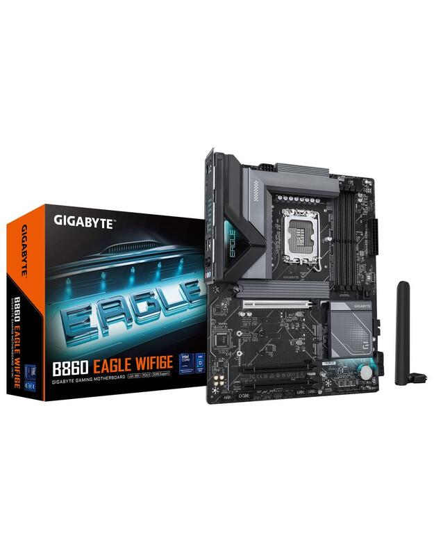 Mainboard|GIGABYTE|Intel B860 Express|LGA1851|ATX|Memory DDR5|Memory slots 4|3xPCI-Express 16x|3xM.2|1xHDMI|1xDisplayPort|1xAudio-In|1xAudio-Out|1xMicrophone|4xUSB 2.0|1xUSB 3.2|1xUSB-C|1xPS/2|1xRJ45|B860EAGLEWIFI6E1.0