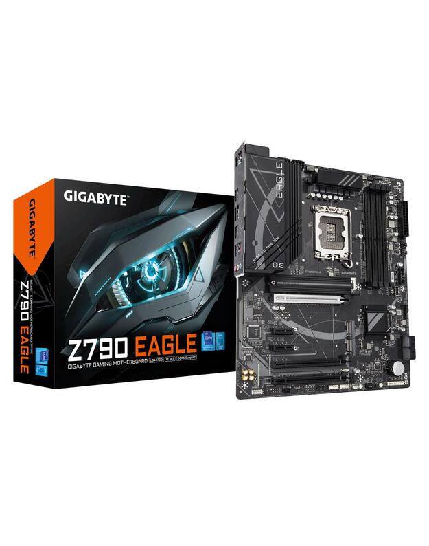 Mainboard|GIGABYTE|Intel Z790|LGA1700|ATX|Memory DDR5|Memory slots 4|3xPCI-Express 3.0 1x|1xPCI-Express 4.0 4x |1xPCI-Express 5.0 16x|3xM.2|1xHDMI|1xDisplayPort|6xUSB 2.0|6xUSB 3.2|1xUSB-C|1xPS/2|1xOptical S/PDIF|1xRJ45|3xAudio port|Z790EAGLE1.0