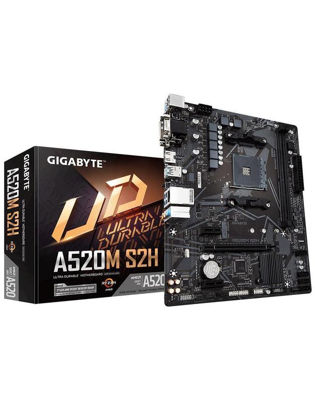 Mainboard|GIGABYTE|AMD A520|SAM4|Micro-ATX|Memory DDR4|Memory slots 2|2xPCI-Express 3.0 1x|1xPCI-Express 3.0 16x|1xM.2|1x15pin D-sub|1xDVI-D|1xHDMI|2xAV-In|1xAV-out|2xUSB 2.0|4xUSB 3.2|1xPS/2|1xRJ45|A520MS2H1.3