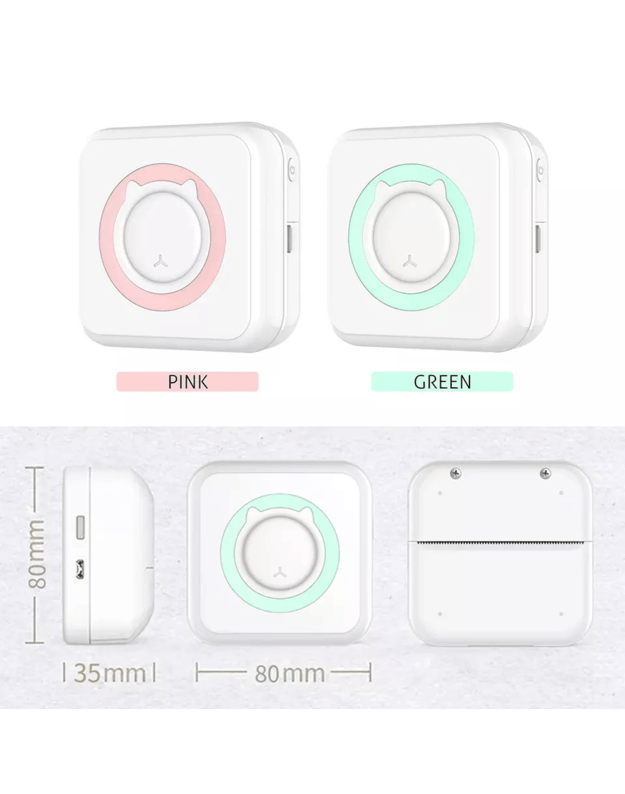 Nešiojamas vaikiškas terminis spausdintuvas Cat Mini Printer, mėlynas 1