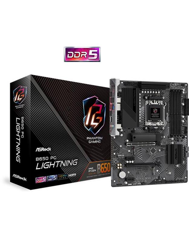 Mainboard|ASROCK|AMD B650|SAM5|ATX|Memory DDR5|Memory slots 4|2xPCI-Express 4.0 1x|2xPCI-Express 4.0 16x|3xM.2|1xHDMI|1xAudio-In|1xAudio-Out|1xMicrophone|4xUSB 2.0|7xUSB 3.2|2xUSB-C|1xRJ45|B650PGLIGHTNING