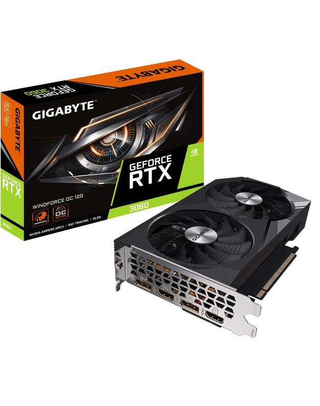 Graphics Card|GIGABYTE|NVIDIA GeForce RTX 3060|12 GB|GDDR6|192 bit|PCIE 4.0 16x|Memory 15000 MHz|GPU 1792 MHz|2xHDMI|2xDisplayPort|GV-N3060WF2OC-12GD2.0