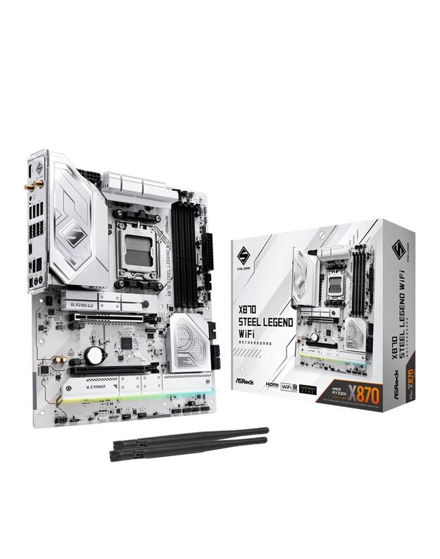 Mainboard|ASROCK|AMD X870|SAM5|ATX|Memory DDR5|Memory slots 4|1xPCI-Express 4.0 16x|1xPCI-Express 5.0 16x|4xM.2|1xHDMI|4xUSB 2.0|5xUSB 3.2|2xUSB-C|1xOptical S/PDIF|1xRJ45|2xAudio port|X870STEELLEGENDWIFI