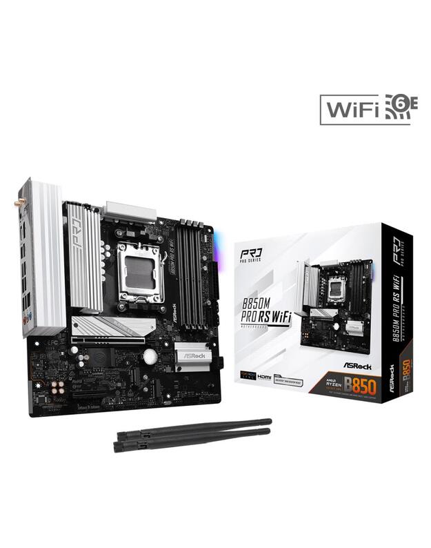 Mainboard|ASROCK|AMD B850|SAM5|Micro-ATX|Memory DDR5|Memory slots 4|1xPCI-Express 4.0 4x |1xPCI-Express 5.0 16x|1xM.2|1xHDMI|1xDisplayPort|1xAudio-In|1xAudio-Out|1xMicrophone|4xUSB 2.0|3xUSB 3.2|1xUSB-C|1xRJ45|B850MPRORSWIFI